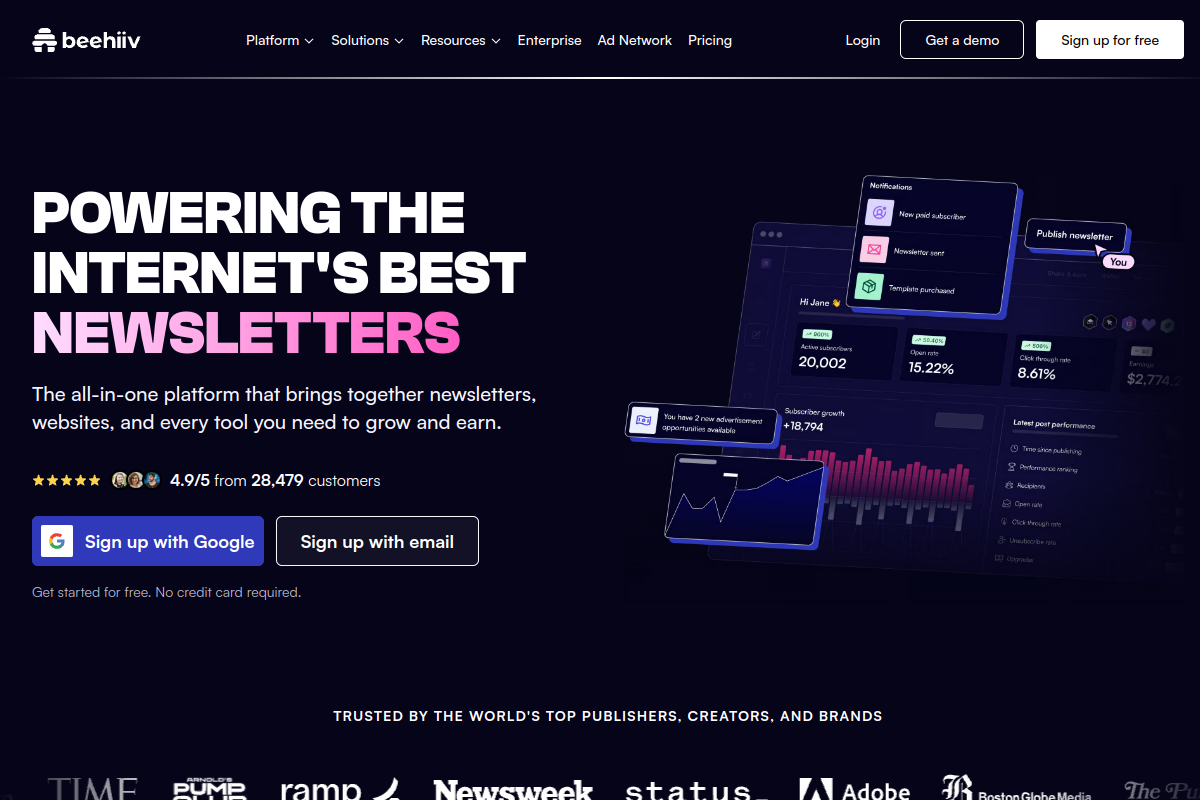 Beehiiv homepage