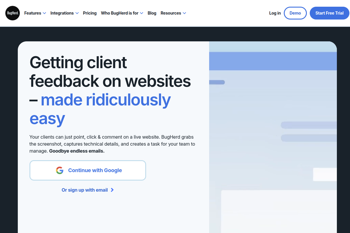 BugHerd homepage
