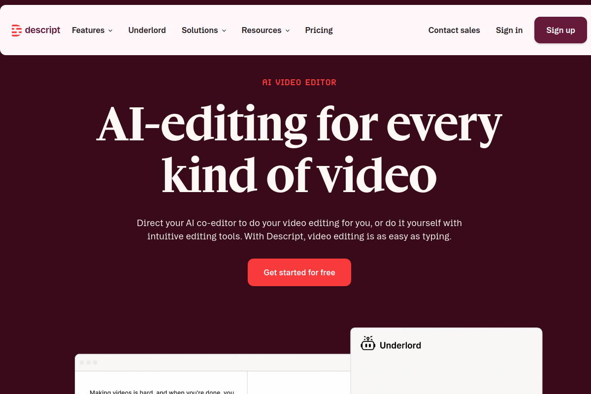 Descript homepage