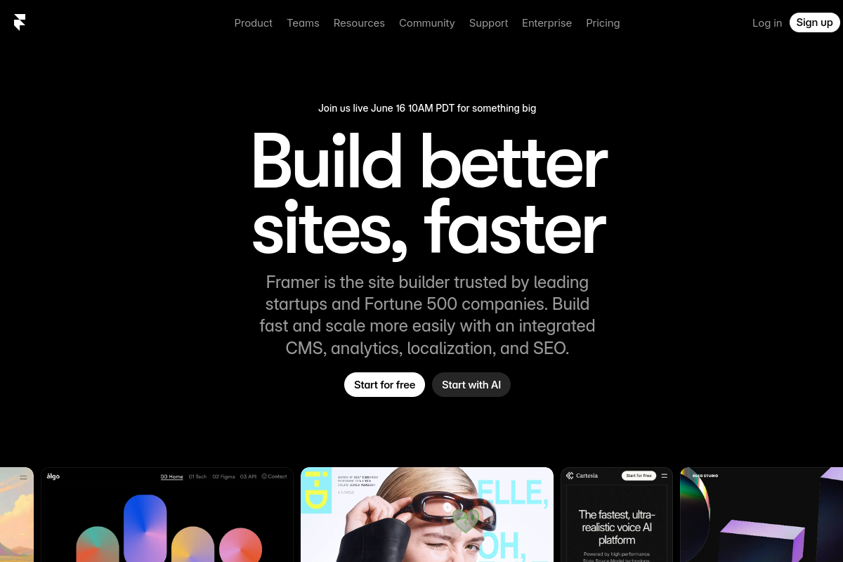 Framer homepage