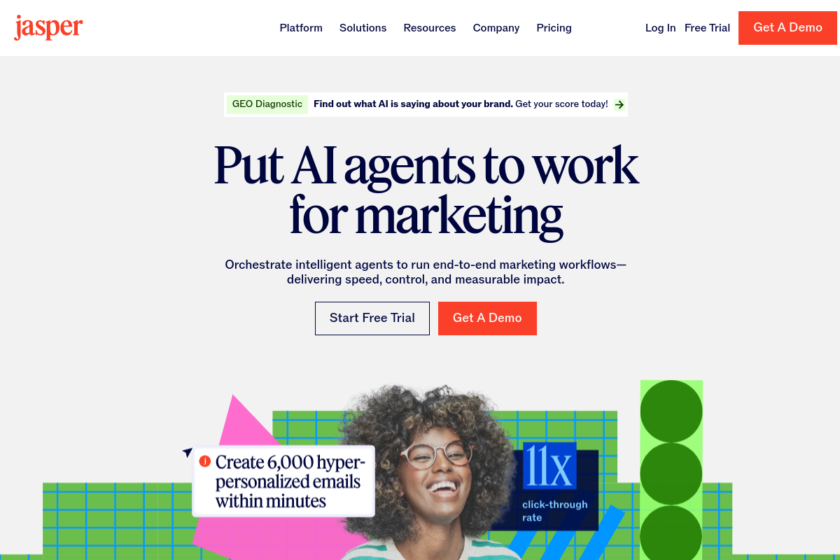 Jasper AI homepage