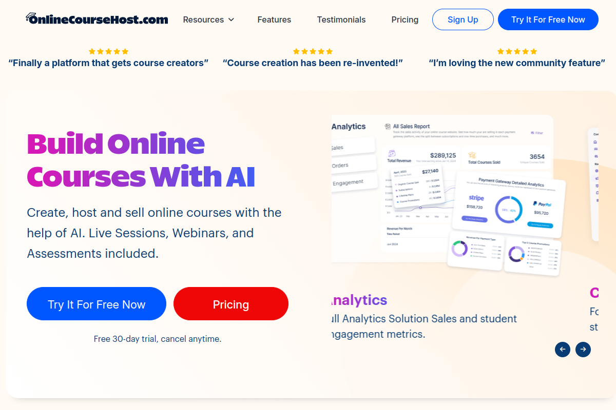 OnlineCourseHost.com homepage