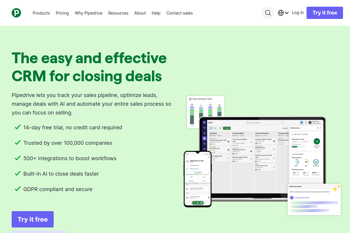 Pipedrive homepage