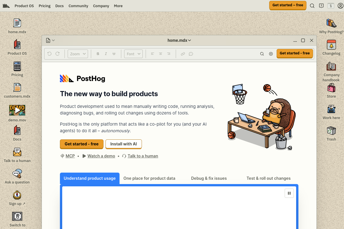 PostHog homepage