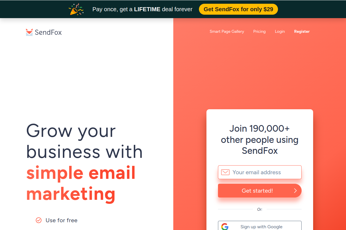 SendFox homepage