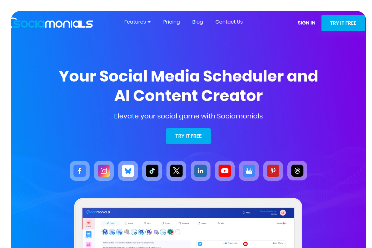 Sociamonials homepage