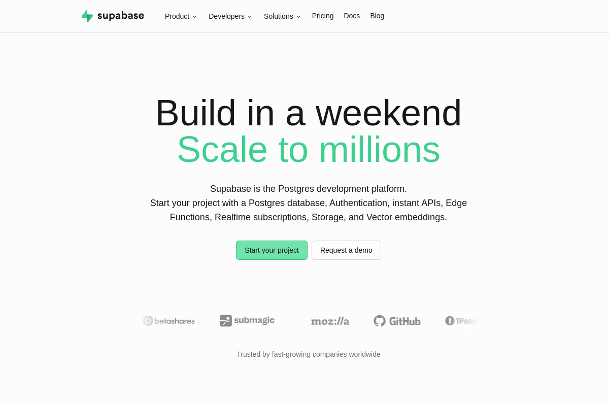 Supabase homepage