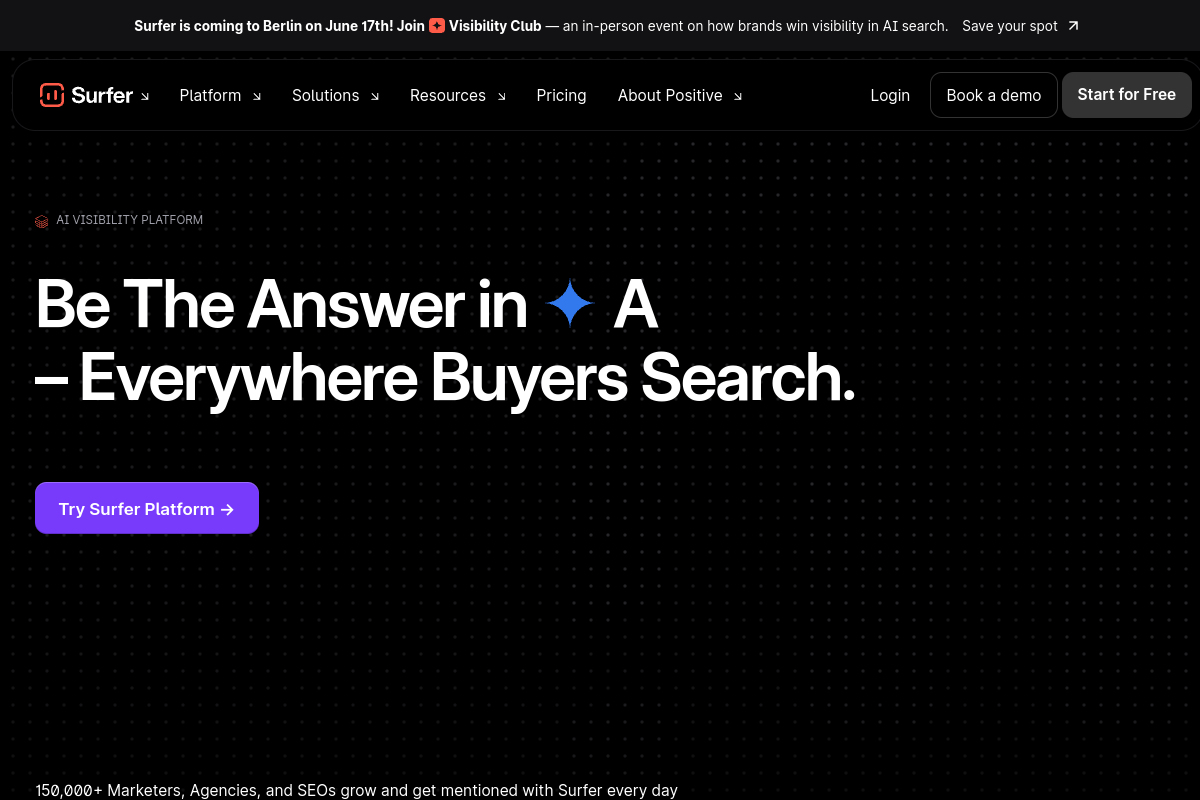 Surfer SEO homepage